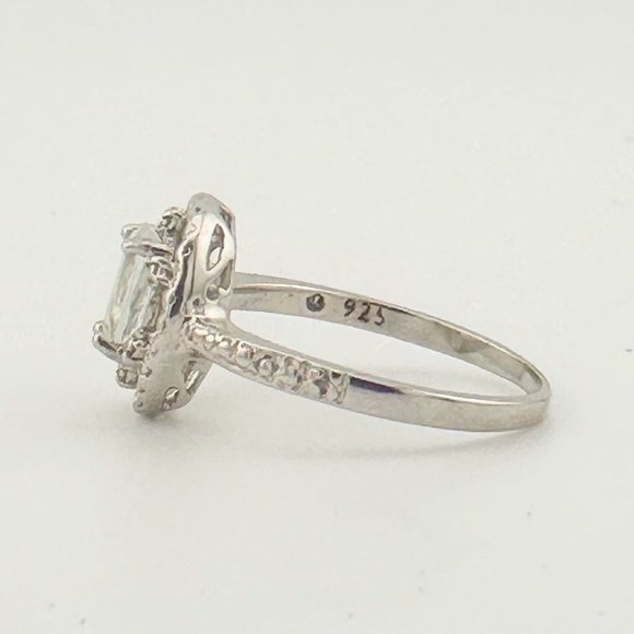 Lovely Floating Halo Oval Aquamarine Gemstone Ring with Diamond Accent - .925 - Picture 3 of 8